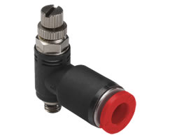 Pneufit C hızlı egzoz valfi, akış kontrollü, dirsekli, M5, 4 mm