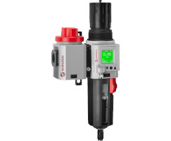 Excelon Plus filtre/regülatör ve kesme valfsı kombinasyon ünitesi, G3/8, manuel tahliye, braketli ve entegre elektronik basınç sensörlü