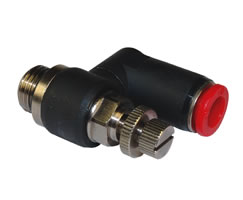 Pneufit C akış regülatörü (dışarı), döner banjo, dirsek, M5, 4mm