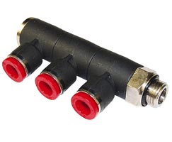 Pneufit C geçmeli bağlantı parçası, 3x döner adaptör, dirsek, G1/8, 10mm