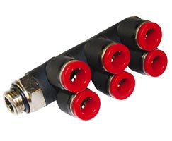 Pneufit C geçmeli bağlantı parçası, 3x branşman adaptörü, dirsek, G1/4, 8mm