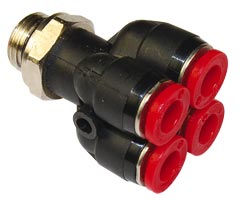 Pneufit C geçmeli bağlantı elemanı, adaptör, dörtlü, G1/4, 6mm