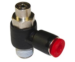 Pneufit C akış regülatörü (dışarı), örtülü banjo, dirsek, R1/8, 6mm