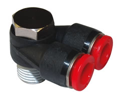 Pneufit C geçmeli bağlantı parçası, branşman adaptörü, dirsek, R1/4, 10mm