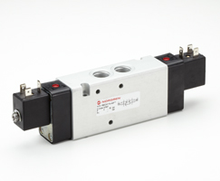 V62 serisi hat içi solenoid valf, G3/8, 2 x 3/2, NC/NC, solenoid pilot / yay ve havalı yay geri dönüşlü