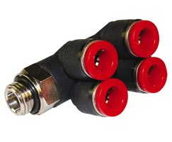 Pneufit C geçmeli bağlantı parçası, 2x branşman adaptörü, dirsek, G1/4, 4mm