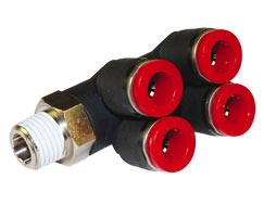 Pneufit C geçmeli bağlantı parçası, 2x branşman adaptörü, dirsek, R1/4, 6mm