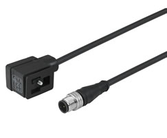 Valf konnektörü, DIN Form B endüstriyel standart konnektör, 3 pinli M12 fiş, 5m kablo