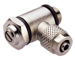 24 serisi akış regülatörü (çıkış), banjo, dirsek, G1/8, 8mm/6mm