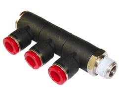 Pneufit C geçmeli bağlantı parçası, 3x döner adaptör, dirsek, R1/4, 4mm